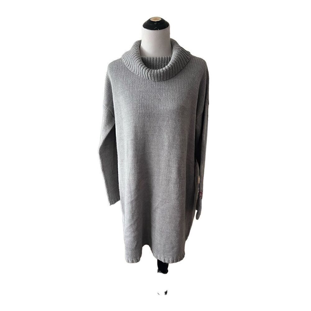 Anthropologie NWT Split Back Sweater Grey Sz L